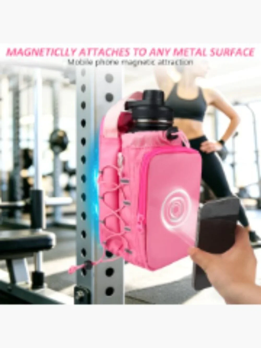 Magnetic Gym Tote with Water Bottle Holder and Phone Mount, Unisex